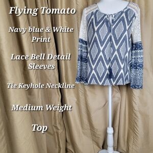 Flying Tomato Blue and White Patterned Blouse